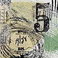 Platform 5 Abstract Collage Art Black White Green Yellow Tan Letters Numbers 