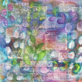 SPRING GARDEN Abstract Collage in Aqua Pink Purple Green