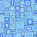 TIMES SQUARED BLUES Abstract of Squares in Blue Navy Indigo Aqua Lavender Cubism