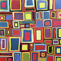 TIMES SQUARED RETRO Abstract of Squares in Red Blue Yellow Green Black
